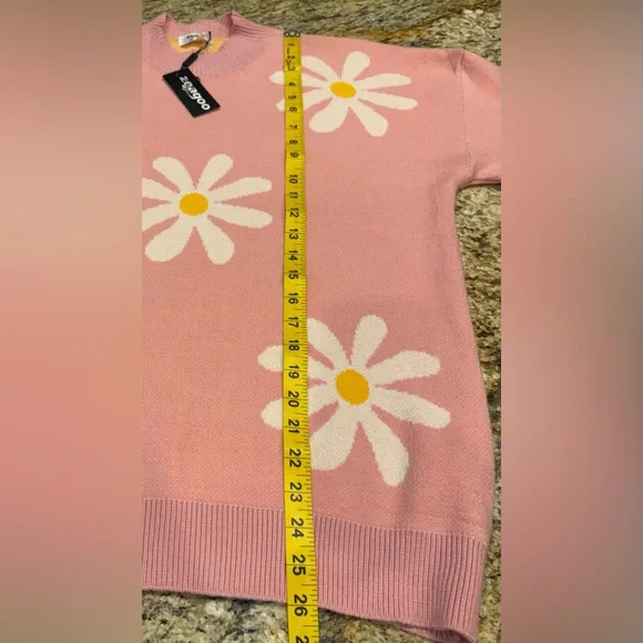 Zeagoo Floral Daisy Balloon Sleeve Mock Neck Women’s Sweater Size XL Pink - Picture 6 of 6